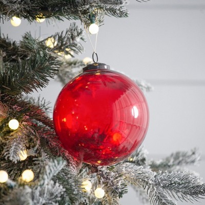 NAYSAYE Party Decoration and Accessories Set of 3 Red Glass Hanging Ornament for Holiday Celebration and Christmas, Red, 6"*6"*6"