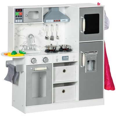 Qaba Pretend Play Kitchen with Sound Effects and Stove Lights, Kids Kitchen Playset with Storage, Water Dispenser for 3-6 Years Old