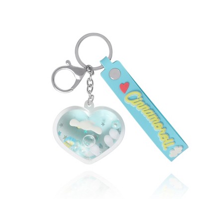 Cinnamoroll Heart Keychain with Blue Strap and Floating Charm