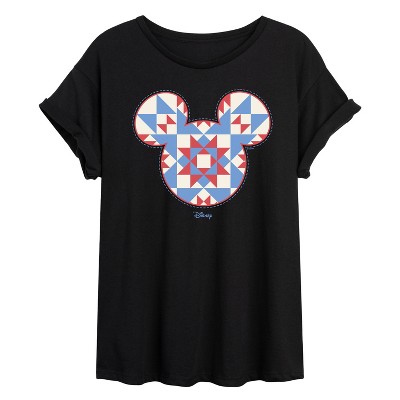 Women's - Disney - Mickey Ears Quilt Oversized Graphic T-Shirt