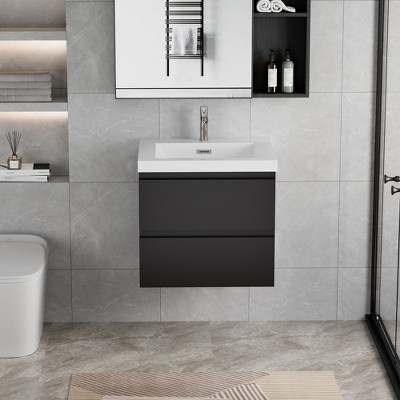 LOVMOR 30" Floating Bathroom Vanity with Sink, Modern Wall-Mounted Bathroom Storage Vanity Cabinet with Resin Top Basin and Soft Close Drawers