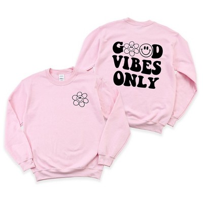 Simply Sage Market S.W.Smiley Good Vibes Only Smiley Face Front And Back Sweatshirt