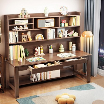 Solid Wood Desk, Home Office Desk, Kids Study Table, Writing Table With Hutch And Drawers