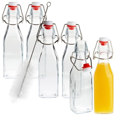 Juvale 6 Pack 8 oz Swing Top Glass Bottles with Stoppers, Cleaning Brush - Hot Sauce Bottles for Vanilla Extract, Oil, Syrup