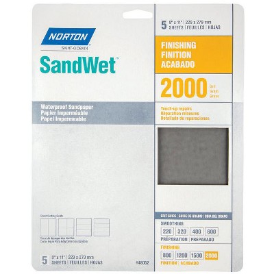 Norton SandWet 11 in. L X 9 in. W 2,000 Grit Aluminum Oxide Waterproof Sandpaper 5 pk
