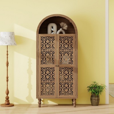 70" Tall Kitchen Pantry Cabinet with Carved Hollow Doors, Display Storage Cabinet for Kitchen or Dining Room – The Pop Home