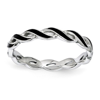 Black Bow Jewelry 2mm Sterling Silver Stackable Expressions Black Enamel Swirl Band