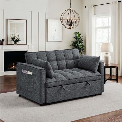 TiramisuBest Polyester Tufted Convertible Sleeper Sofa with Chaise,Gray