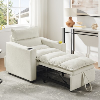 APRILSOUL 3-in-1 Convertible Sleeper Sofa Chair Bed, Modern Velvet Fabric, Adjustable Backrest, Cup Holder, for Living Room