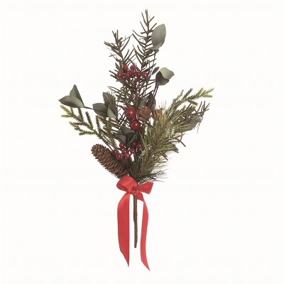 Transpac 16 Inch Multicolor Christmas Leaves and Berry Pick Artificial Stems for Holiday Decor