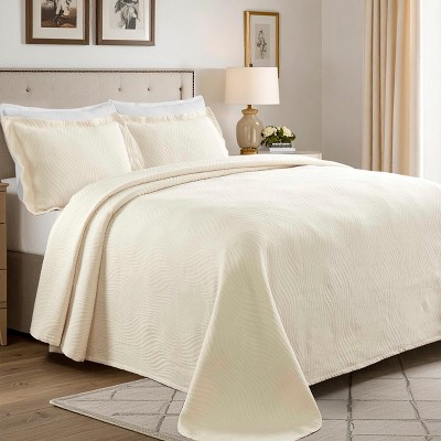 100% Cotton Bedspread Set Waves Matelasse Decorative Bedspread and Pillow Sham Set by Blue Nile Mills