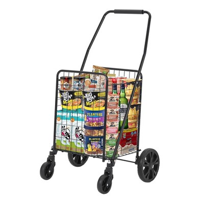 Folding Shopping Cart, 110 LB Capacity, Collapsible Grocery Cart with 22 gal Basket & Wheels, Lightweight Portable Shopping Trolley for Groceries