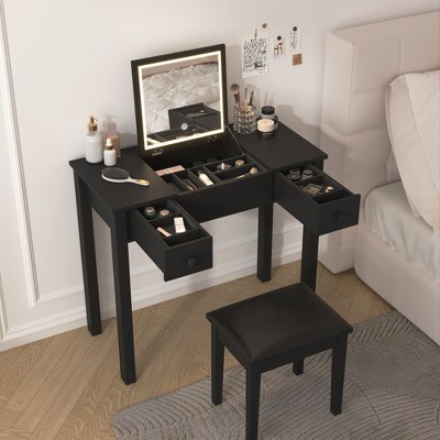 Kumasinova 33" Makeup Vanity Desk with Mirror and Lights,3-Level Adjustable Lighting,Vanity Table with Flip-Up Mirror&2 Drawers for Small Spaces
