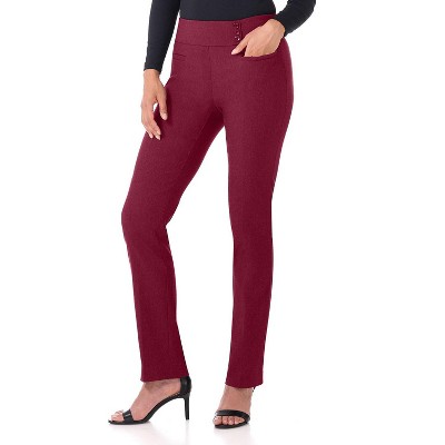 Rekucci Women's Pull-On Straight Leg Pants with Pockets & Tummy Control – Office Workwear Stretch Trousers