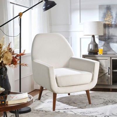 Velvet Mid-Century Arm Chair with Coil Spring Seat, Foam Cushion, and Solid Wood Legs