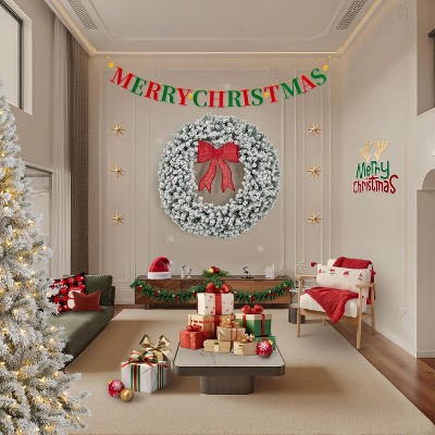 Acekool Holiday Wreath with Bow, Fire-Resistant Needles, Full Branches