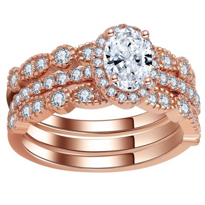 Porsha Wedding Ring Set for Women Engagement Ring Two Matching Bands Sterling Silver by Ginger Lyne