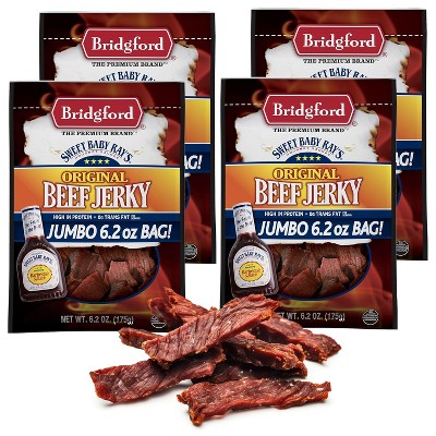 Bridgford Sweet Baby Ray’s Beef Jerky Original 6.2 oz - Healthy High Protein Beef Jerky for Your Dietary Preferences & On-the-Go Snacking