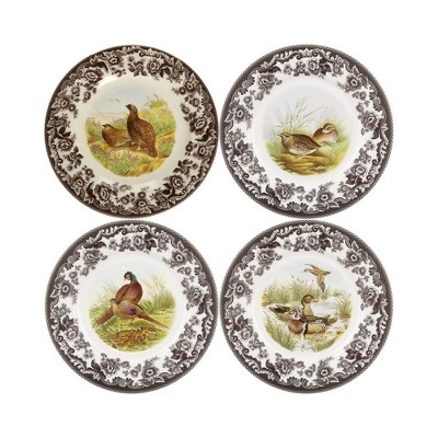 Spode Woodland Canapé Plate Set – 4 Piece 6.5 Inch Fine Porcelain Plates Featuring Red Grouse, Pheasant – Microwave, Dishwasher & Warm Oven Safe