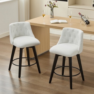 Swivel Bar Stools Set of 2,Modern Wood Counter Height Stools With Linen Upholstery And Button Tufted Back,Bar Stools For Kitchen-Cuddlewood