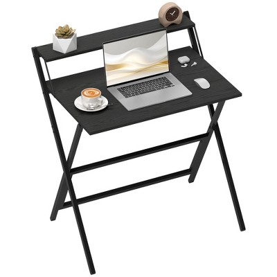 HOMCOM Small Folding Desk, Foldable Computer Desk with Monitor Shelf, Writing Table for Small Spaces, Home Office, Study, Easy Assembly