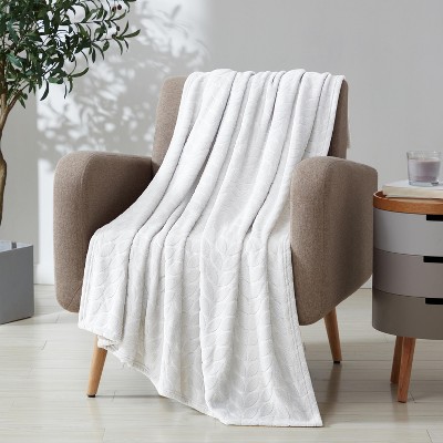 Kate Aurora Pastel Chic Embossed Leaves Ultra Plush Accent Throw Blanket - 50 in. W x 60 in. L