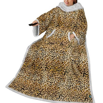 PAVILIA Wearable Blanket with Sleeves and Foot Pockets, Fleece Warm Snuggle Pocket Sleeved Throw for Women Men Adults