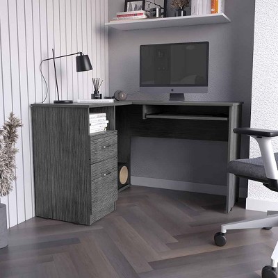 NicBex Home Office Desk L-Shape 47.2" L Morden Computer Desk with Shelf, Drawers, Keyboard Panel and Wooden Desktop for Office, Living Room