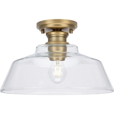 Progress Lighting Singleton 1-Light Semi-Flush Mount, Vintage Brass, Clear Glass Shade