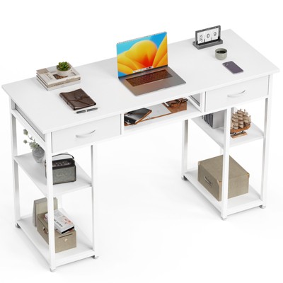 Bestier Computer Desk with Fabric Drawers, Home Office Desk with Storage Shelves, Modern Work Writing Study Table for Bedroom with Adjustable Feet