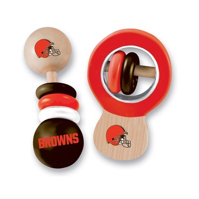 BabyFanatic Wood Rattle 2 Pack - NFL Cleveland Browns Baby Toy Set