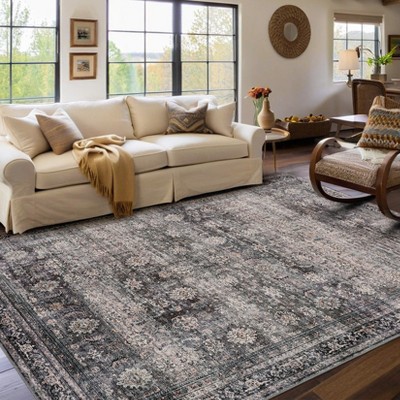 Vintage Floral Area Rugs Non-Slip Stain-Resistant Accent Rug Washable Rugs for Living Room Bedroom