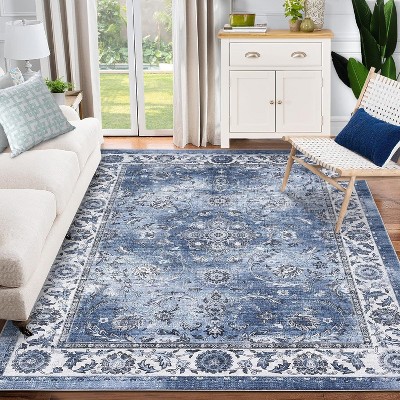 Machine Washable Rug, Foldable Velvet Carpet with Non-Slip Backing, Low Pile Soft Vintage Print, Ideal for Living Room and Bedroom.