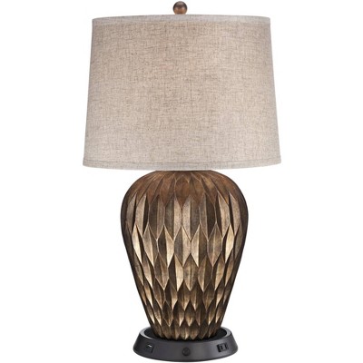 Possini Euro Design Buckhead Modern Table Lamp 28" Tall Bronze with Dimmable USB Workstation Base Drum Shade for Bedroom Living Room Kids Desk Home