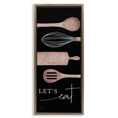 Stupell Industries Let's Eat with Kitchen Utensils Black Framed Floater Canvas Wall Art
