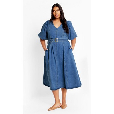 Women's Plus Size Denim Delilah Dress - mid wash | CITY CHIC