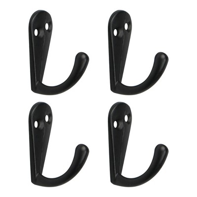 Unique Bargains DIY Bathroom Robe Towel Metal Wall Hooks Black 4 Pcs