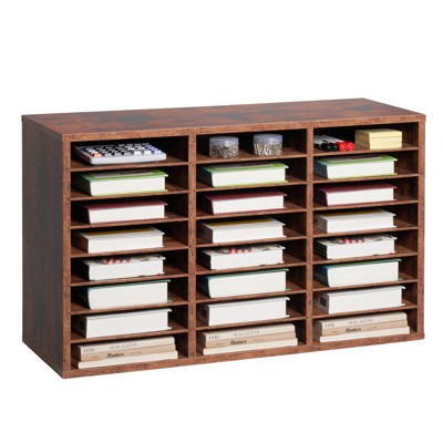 VEVOR Literature Organizer, 24 Compartments Office Mailbox with Removable Shelves, Wooden Mailbox Sorter Particle Board, Brown