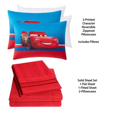 Kids' Lightning McQueen Cars Pillow with Bonus Solid Sheet Set