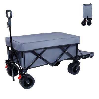 HTUTWOO Beach Collapsible Wagon Cart, Duty 400 lbs, Folding Utility Cart, Waterproof Dustproof UV Resistant Wagon Rain Covers, for Outdoor Activities