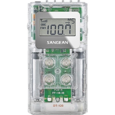 Sangean DT-120 Clear Pocket Am/FM Digital Radio with 15 Presets and Dynamic Bass Boost (Clear)