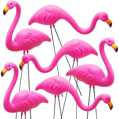Joyfy 6 Pack Small Flamingo Decor Set, 10" Pink Mini Yard Flamingo Garden Stakes with Steel Legs for Outdoor Garden Decoration, Tropical Party Decor
