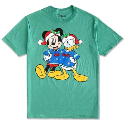 Seven Times Six Disney Men's Mickey Mouse and Donald Duck Funny Christmas T-Shirt Green