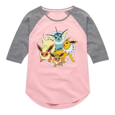 Girls' - Pokémon - Eevee Group Shirt Tail Raglan Graphic T-shirt