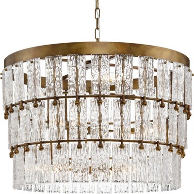 Progress Lighting Chevall 9-Light Chandelier, Gold Ombre, Artisanal Glass, Modern Organic, Luxe, Transitional.