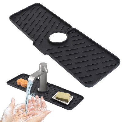 NewHome"Silicone Faucet Mat for Kitchen & Bathroom Sink, Splash Guard, Drain Pad, Drip Catcher, Drying Mat"Black