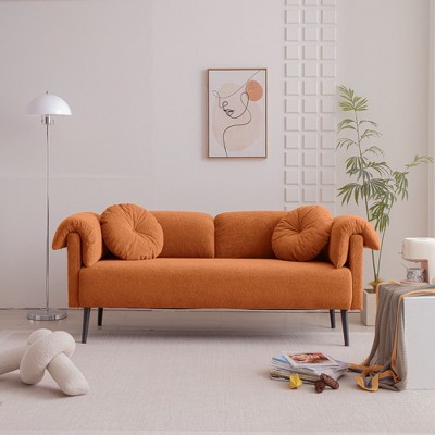 NicBex 68.5 Inch Loveseat Sofa Upholstered Lamb Wool Sofa Couch with Throw Pillows and Metal Legs for Living Room,Apartment