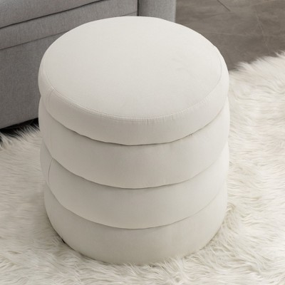 NicBex Round Velvet Storage Ottoman Foot Rest Stool with Lid for Living Room, Ivory