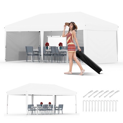 10x20 Pop-Up Canopy Tent with 4 Sidewalls – Commercial Street Vendor Shelter with Easy One-Person Setup, Wheeled Bag, UV Protection, Grey
