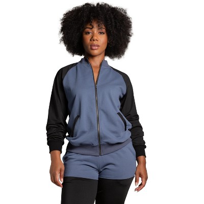Poetic Justice Women's Zip Up Conrast Blocked Sweatshirt Jacket